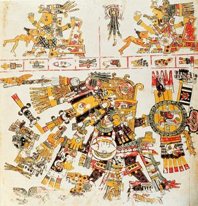 Copia facsímil de una página del códice Borgia que representa a Tezcatlipoca el negro de Mixtec